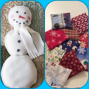 snowman and holiday heat packs